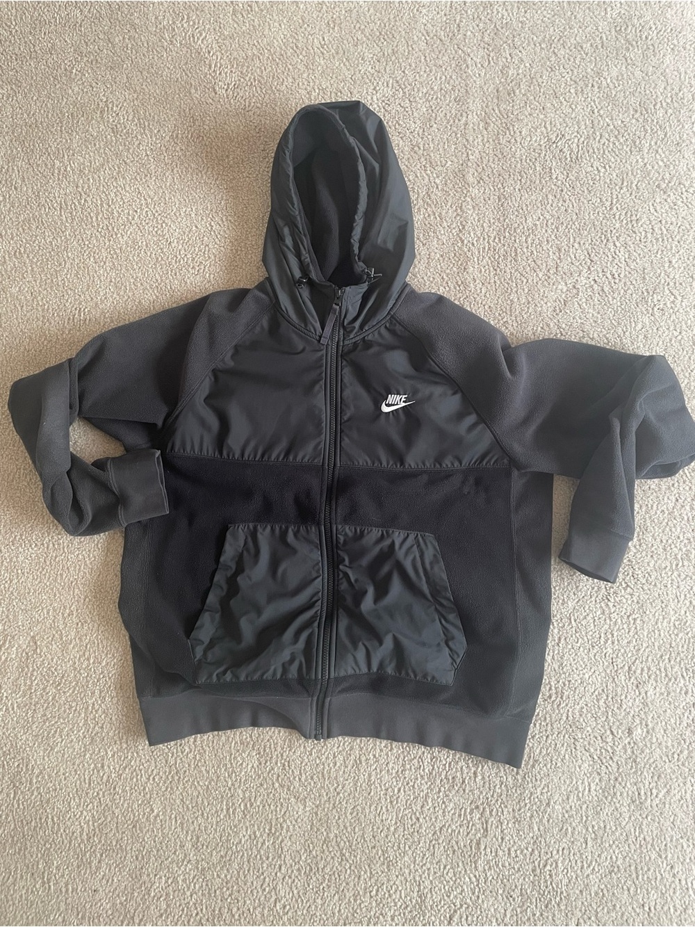 Nike Black Hooded Zip-Up Fleece Hybrid Jacket for Men